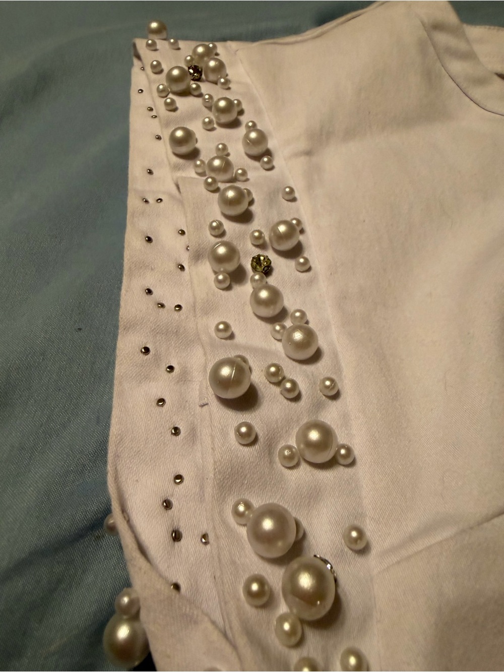 Love White Pearl-Accent Cap Sleeve Top - Picture 2 of 3